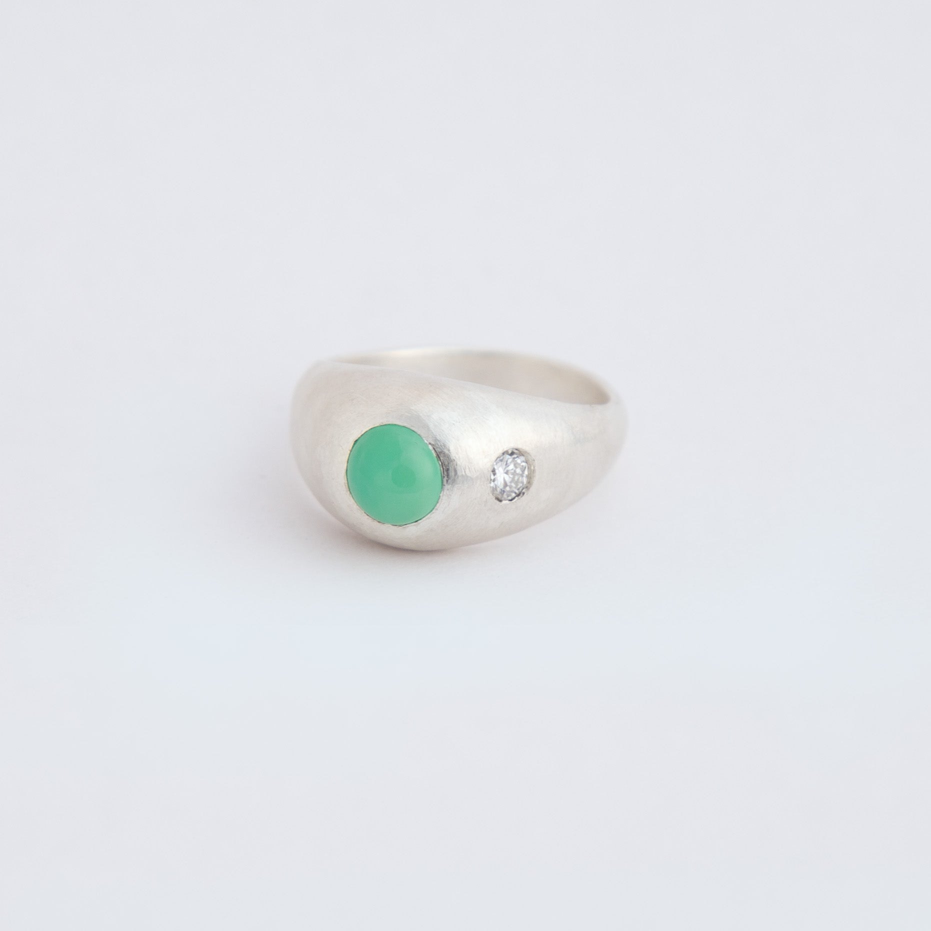 Chrysoprase and Diamond in Silver