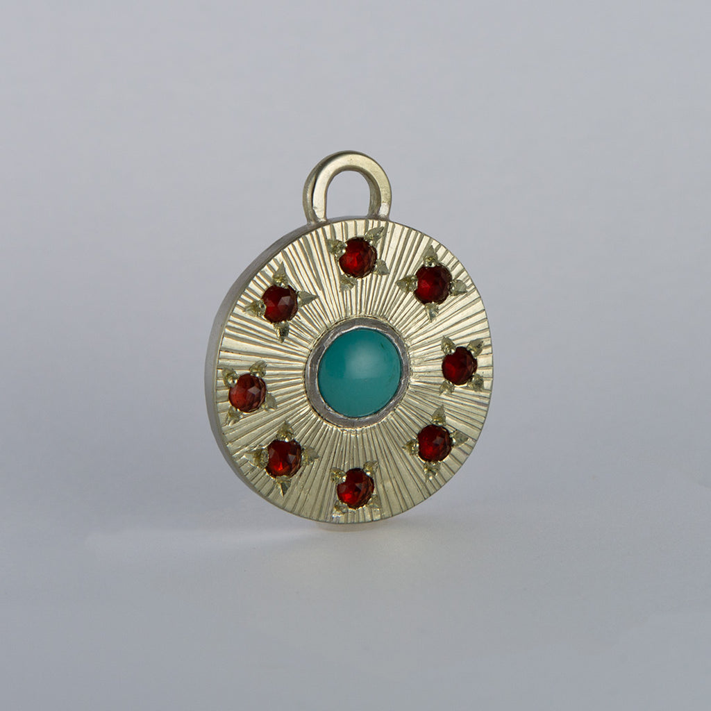 Turquoise and garnet starburst pendant
