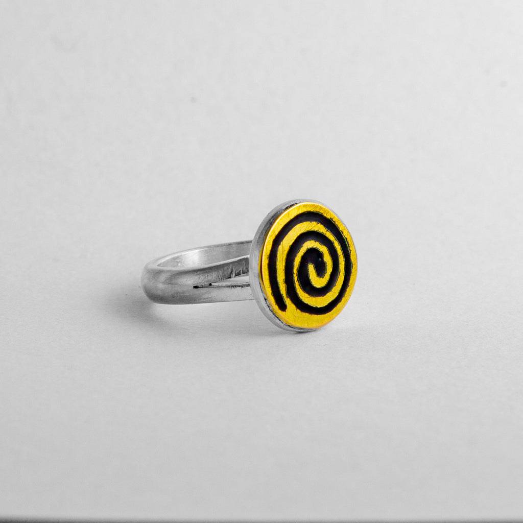 Mixed metal and enamel spiral ring