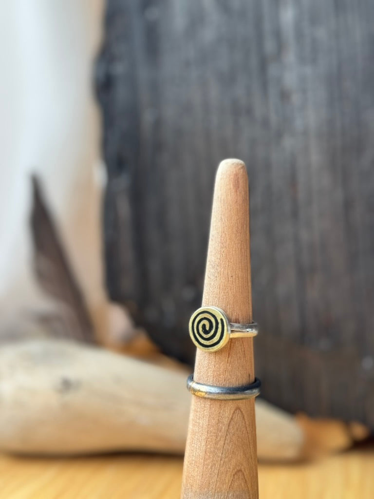 Mixed metal and enamel spiral ring