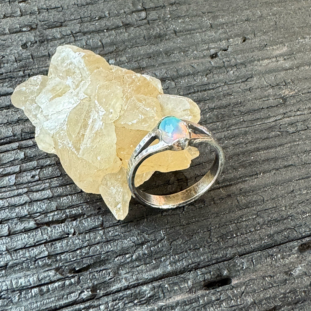 Opal in hammered sterling silver