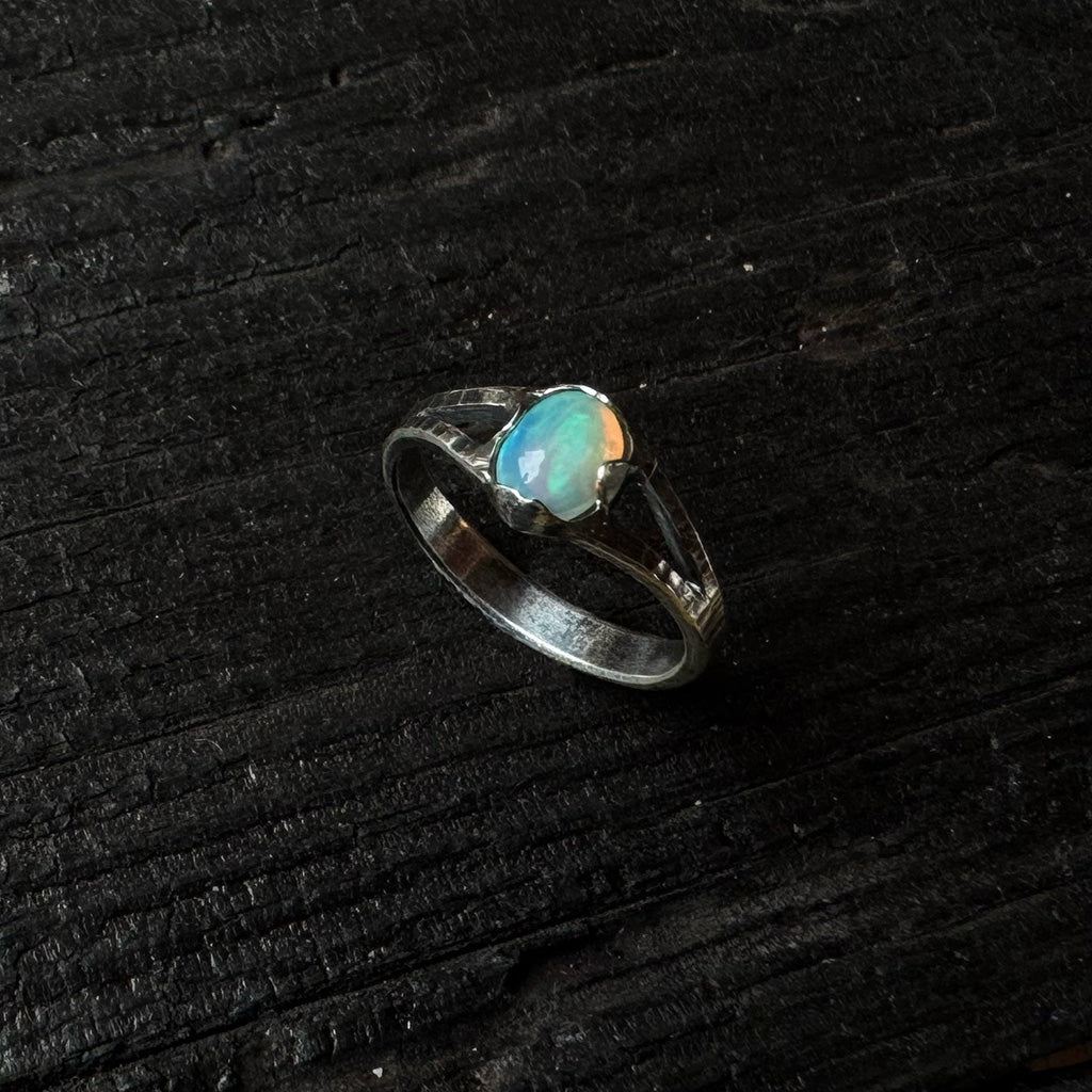Opal in hammered sterling silver