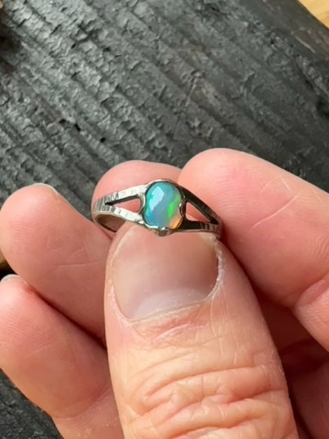 Opal in hammered sterling silver